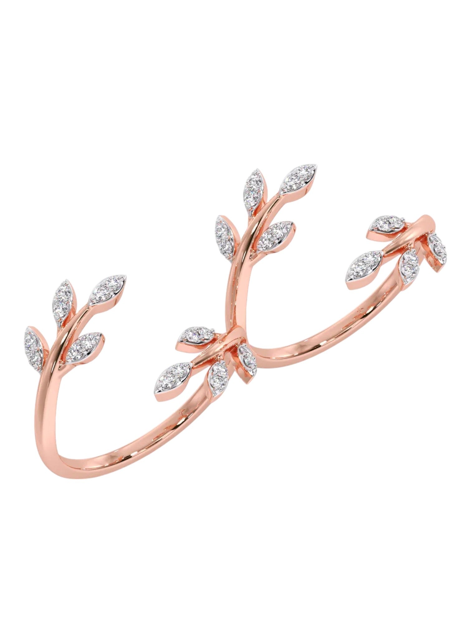 Spring Embrace Two Finger Sterling Silver Rose Gold Plated CZ Stone Light Weight Ring For Women By Kesardeep Impex